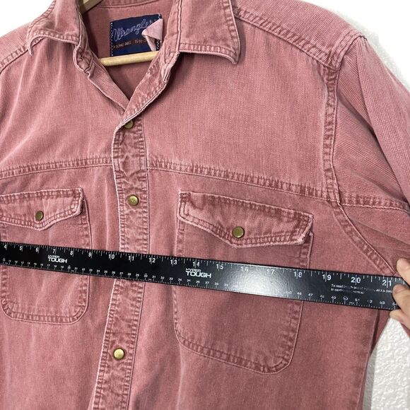 Wrangler Shirt Mens 15.5-35 Medium Pink red Denim Western Snap Long Sleeve - Picture 6 of 16